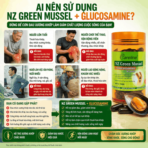 Khớp vẹm xanh - Careline Nz Green Mussel Glucosamine - Hỗ trợ sức khỏe xương khớp 60 viên