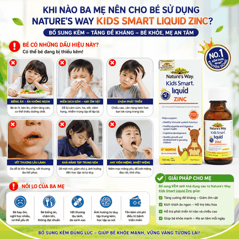 Nature’s Way Kids Smart Liquid ZinC 100ml – Bổ sung kẽm nước tăng sức đề kháng cho bé
