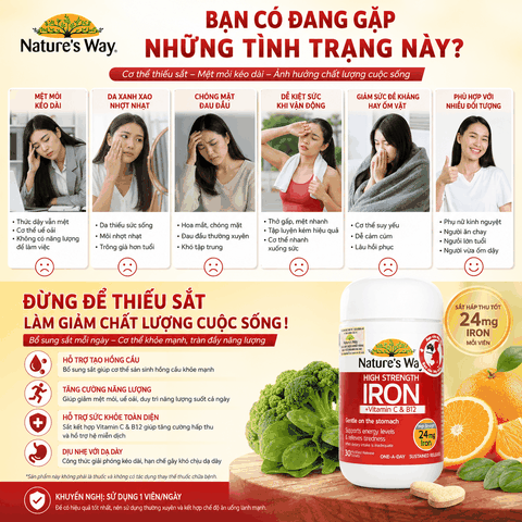 Nature’s Way high strength Iron + vitamin C và B12 – Bổ sung sắt hữu cơ cho người thiếu sắt, bổ sung sắt cho bà bầu