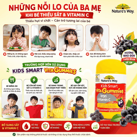 Nature’s Way Kids Smart Vita Gummies Iron + Vitamin C – Bổ sung sắt hữu cơ và vitamin C cho trẻ