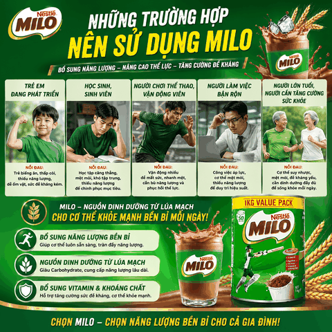 Sữa bột Nestle Milo Úc bổ sung dinh dưỡng cho bé phát triển tối ưu hộp 1kg