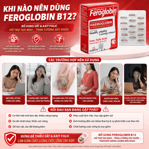 TPBVSK Vitabiotics Feroglobin B12 Haemoglobin Hộp 30 Viên Hỗ Trợ tăng khả năng tạo máu, bổ sung sắt