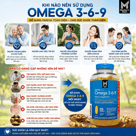 Viên uống bổ sung dầu cá Omega 3 6 9 Member’s Mark Supports Heart Health 325 viên