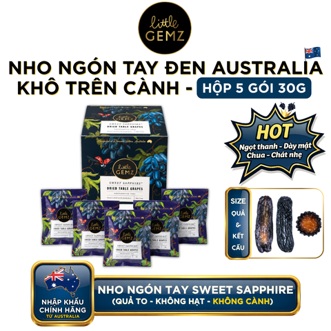 Combo 05 Túi Nho Ngón Tay khô trên cành Little Gemz Sweet Sapphire Dried Grapes Clusters 30g