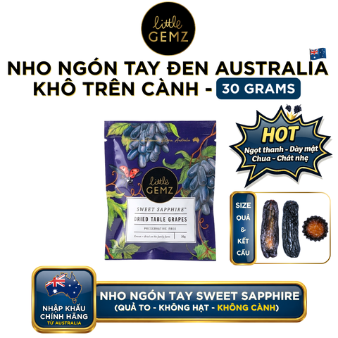 Nho Ngón Tay khô trên cành Little Gemz Sweet Sapphire Dried Grapes Clusters 30g Snack ăn vặt healthy cao cấp từ Úc