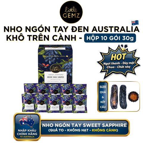 Combo 10 Túi Nho Ngón Tay khô trên cành Little Gemz Sweet Sapphire Dried Grapes Clusters 30g