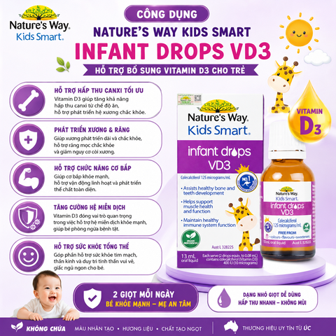 Nature's Way Kids Smart Infant Drops VD3 - Hỗ trợ bổ sung Vitamin D3 cho trẻ - Hộp 13ml