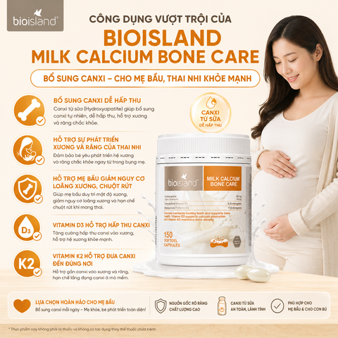 Bio Island Milk Calcium Bone Care 150 Viên – Canxi Sữa Tự Nhiên Hỗ Trợ Xương Khớp Cho Gia Đình