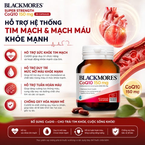 Blackmores Super Strength Coq10 150mg 30 Capsules  hỗ trợ hệ thống tim mạch và mạch máu khỏe mạnh