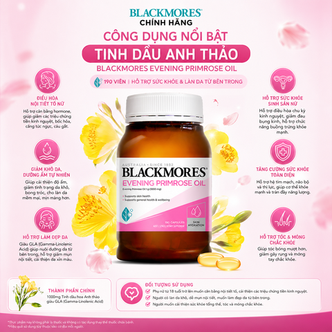 Tinh Dầu Hoa Anh Thảo Blackmores Evening Primrose Oil 190 Viên – Bí Quyết Cân Bằng Nội Tiết & Đẹp Da Toàn Diện