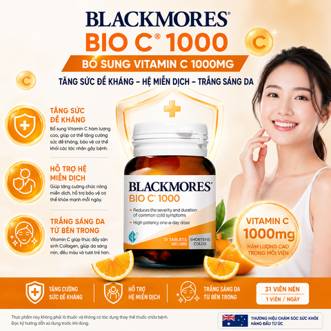 Bổ sung  vitamin c blackmores bio c 1000mg 31 viên tăng sức đề kháng, hệ miễn dịch, trắng sáng da