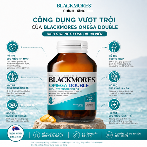Dầu Cá Blackmores Omega Double High Strength Fish Oil 90 Viên – Gấp Đôi Omega-3 Cho Tim, Não Và Mắt
