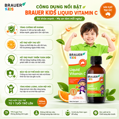 Siro vitamin c brauer baby kids liquid cho trẻ trên 1 tuổi tăng cường đề kháng chai 100ml