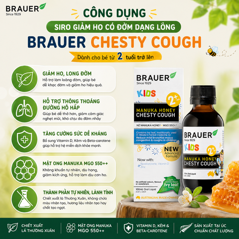 Siro giảm ho có đờm dạng lỏng Brauer Chesty Cough cho bé từ 2 tuổi trở lên 100ml