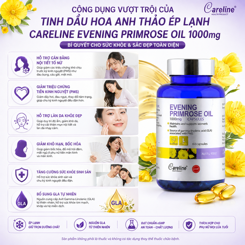 Tinh dầu hoa anh thảo ép lạnh Careline Evening Primrose Oil 1000mg 60 viên