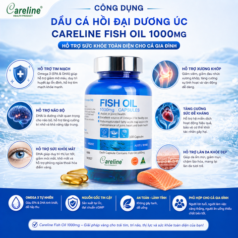 Dầu cá hồi đại dương Úc Careline Fish oil hộp 100 viên