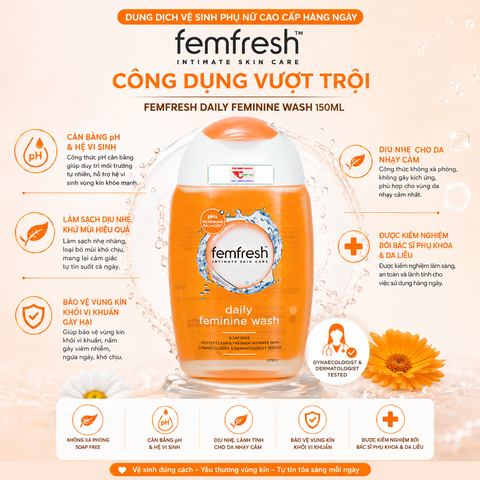 Dung Dịch vệ sinh phụ nữ cao cấp hàng ngày Femfresh Daily Intimate Wash 150ml