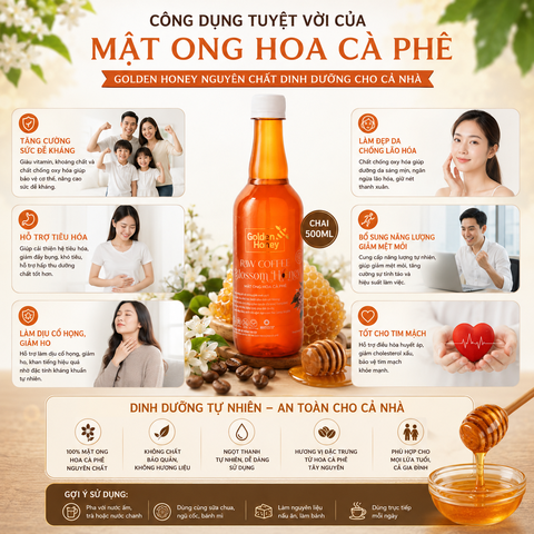 Mật ong hoa cà phê golden honey nguyên chất dinh dưỡng cho cả nhà chai 500ml