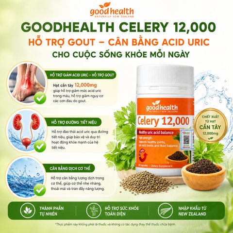 Goodhealth Celery 12,000 – hạt cần tây hỗ trợ Gout cân bằng acid uric trong cơ thể, hỗ trợ đường tiết niệu và dịch cơ thể