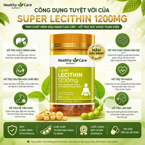 Tinh chất mầm đậu nành Healthy Care Super Lecithin 1200mg 100 viên