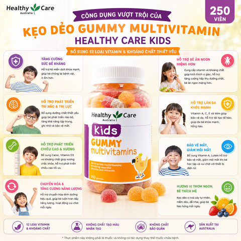 Vitamin tổng hợp Gummy Multivitamin Healthy Care kẹo dẻo bổ sung vitamin cho bé 250 viên