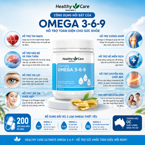 Omega 369 dầu cá hỗ trợ tim mạch, thị lực Healthy Care  Ultimate 200 viên