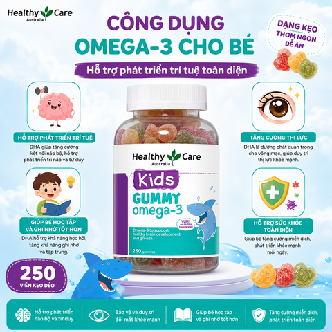 Omega 3 cho bé Healthy Care Kids Gummy Hỗ trợ phát triển trí tuệ toàn diện, tăng cường thị lực, Giúp bé học tập và ghi nhớ tốt hơn (dạng kẹo) 250 viên