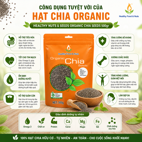 Hạt chia Healthy Nuts & Seeds Organic Chia Seeds 500gr