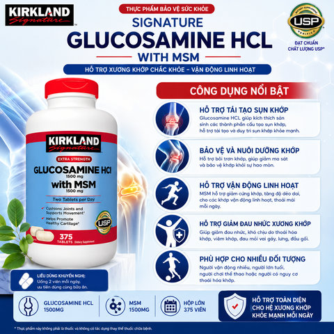 Thực phẩm bảo vệ sức khỏe Signature Glucosamine HCL With MSM hỗ trợ xương khớp hộp 375 viên