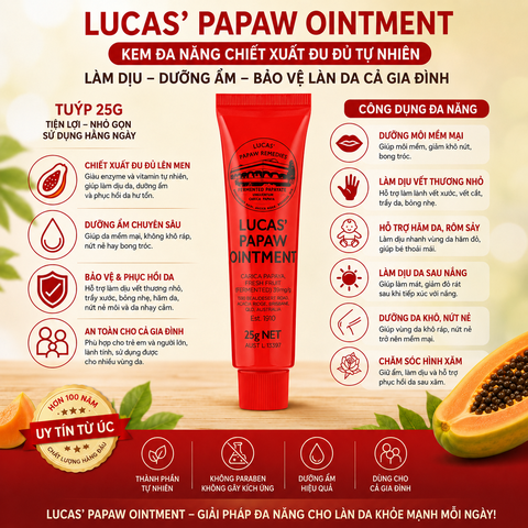 Kem đa năng Lucas Papaw Ointment chiết xuất đu đủ hỗ trợ làm dịu da tuýp 25g