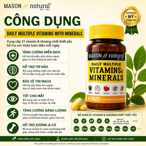 Viên vitamin và khoáng tổng hợp Mason Natural Daily Multiple Vitamins With Minerals 60 viên