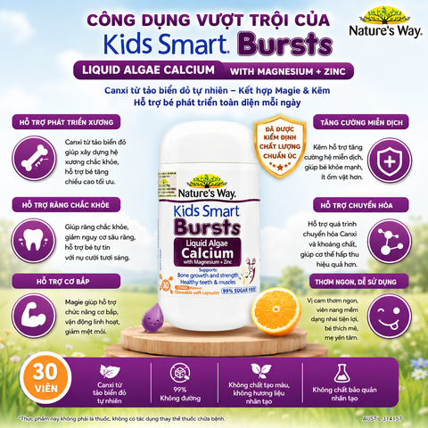 Nature’s Way Kids Smart Bursts Liquid Algae Calcium With Magnesium+Zinc 30 viên