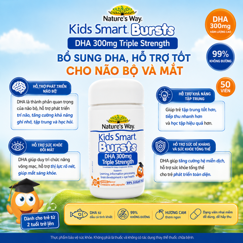 Nature's Way Kids Smart Bursts DHA 300mg Triple Strength - Bổ sung DHA, hỗ trợ tốt cho não bộ và mắt 50 viên