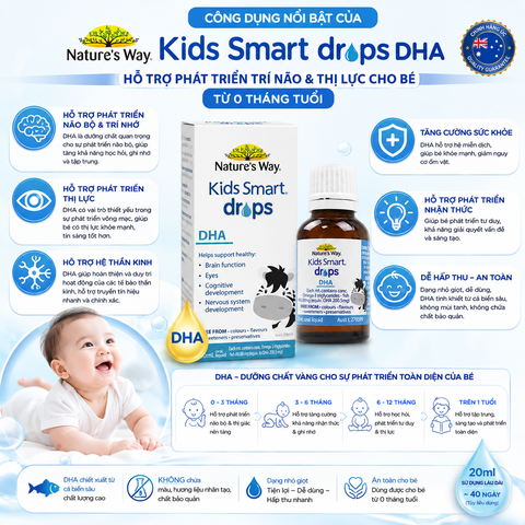 DHA Drops Nature's Way Cho Bé Từ 0 Tháng Tuổi – Hỗ Trợ Phát Triển Trí Não & Thị Lực (Chính Hãng Úc) 20ml