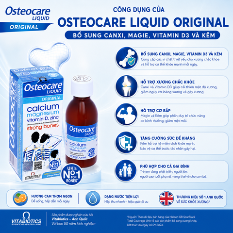 TPBVSK Vitabiotics Osteocare Liquid Original Calcium Magnesium hộp 200ml Canxi  magie, vitamin D3 và kẽm