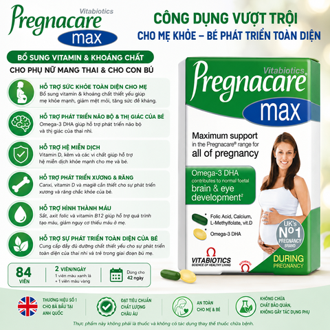TPBVSK Pregnacare Max  bổ sung vitamin,khoáng chất cho phụ nữ mang thai &cho con bú vitabiotics 84 viên