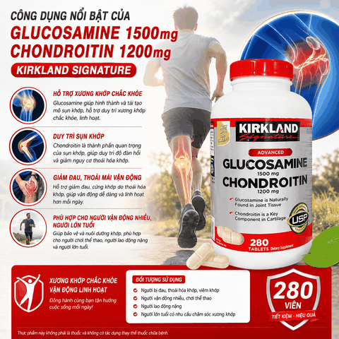 Glucosamine 1500mg Chondroitin 1200mg Kirkland Signature hộp 280 viên