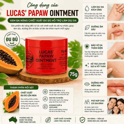 Kem đa năng Lucas Papaw Ointment chiết xuất đu đủ hỗ trợ làm dịu da hộp 75g