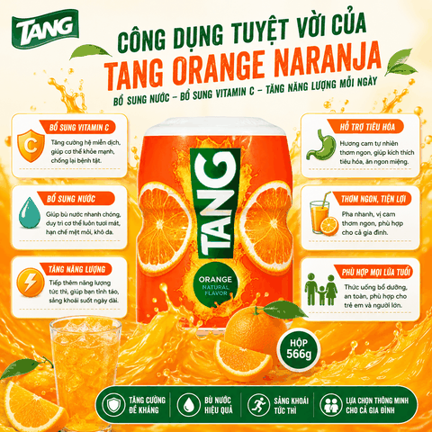 Bột pha nước cam Tang Orange Naranja Mỹ tốt cho sức khỏe hộp 566g