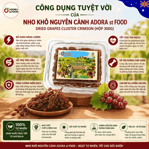 Hộp 300g Nho khô nguyên cành Adora st Food Dried Grapes Cluster Crimson