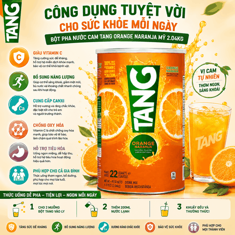 Bột pha nước cam Tang Orange Naranja Mỹ tốt cho sức khỏe 2.04kg
