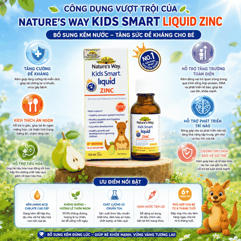 Nature’s Way Kids Smart Liquid ZinC 100ml – Bổ sung kẽm nước tăng sức đề kháng cho bé