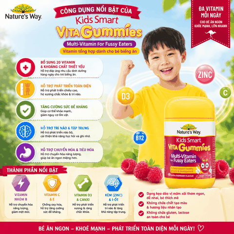 Nature's Way vita gummies multi vitamin For fussy eaters - vitamin tổng hợp dành cho bé biếng ăn