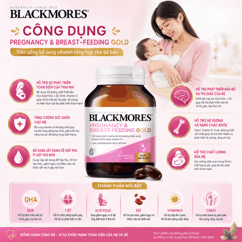 Viên uống bổ sung vitamin tổng hợp cho bà bầu Blackmores pregnancy and breast-feeding gold 60 viên