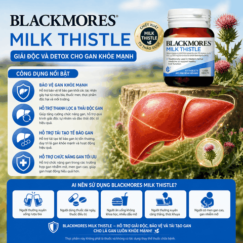 Thải độc gan blackmores milk thislte 42 viên - giải độc và detox cho gan khỏe mạnh