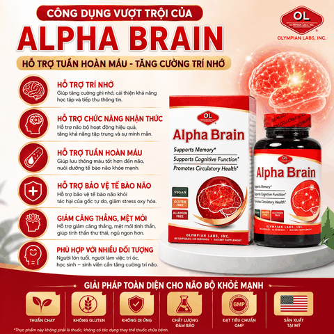 Viên uống hỗ trợ tuần hoàn máu, cải thiện trí nhớ Olympian Labs Alpha Brain hộp 60 viên