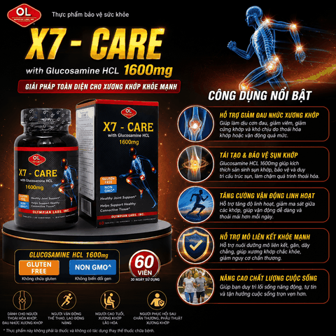 Chăm sóc sức khỏe xương khớp Olympian Labs X7 - Care-Glucosamin HCL 1600mg hộp 60 viên