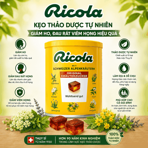 Kẹo thảo dược Ricola Original Herb 250g giảm ho, đau rát viêm họng