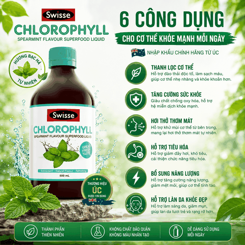 Nước diệp lục Swisse Chlorophyll thanh lọc cơ thể nhập khẩu Úc 500ml (Xanh)