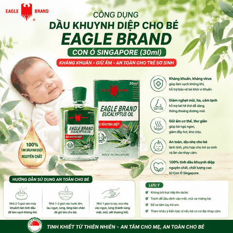 Dầu Khuynh Diệp Cho Bé Eagle Brand Con Ó Singapore (30ml) - Kháng Khuẩn, Giữ Ấm An Toàn Cho Trẻ Sơ Sinh